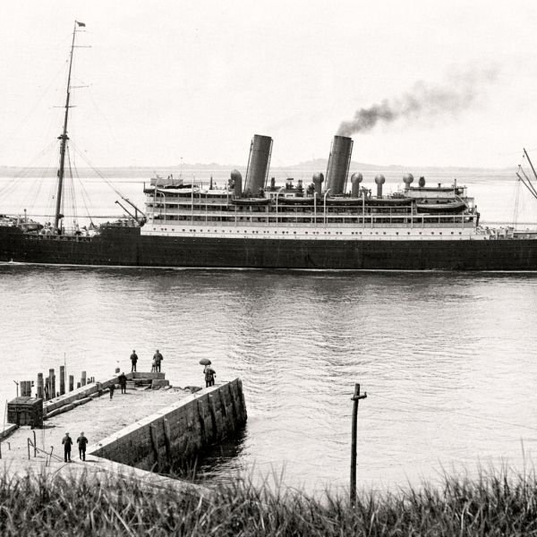 Twin-Funnel Steamship Arrival